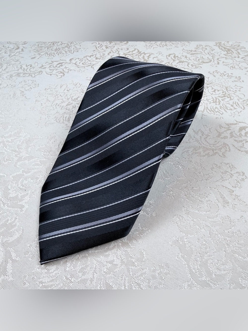 John Sparks Classic Black and Gray Striped Men’s Tie, New